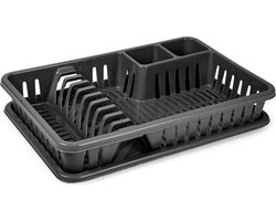 Plasticforte Afdruiprek met lekbak - 45 x 30 cm - zwart - Afwassen/afdrogen - Afwasrekken - Kunststof