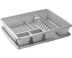 Plasticforte afdruiprek - zilver - kunststof - 48 x 38 x 10 cm - Afwassen/drogen met lekbak