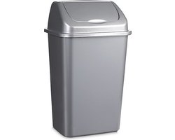 Plasticforte Afvalemmer - 30 liter - zilver - met klep deksel - 34 x 27 x 58 cm - kunststof - prullenbak