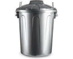 Plasticforte Afvalemmer - zilver - 21 liter - vuilnisemmer met deksel - prullenbak - 42 cm