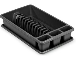 Plasticforte Afwas afdruiprek met lekbak - zwart - kunststof - 45 x 26 x 9 cm