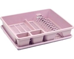 Plasticforte Afwas afdruiprek - roze - kunststof - 48 x 38 x 9 cm - met lekbak