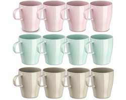 Plasticforte Bekers - 12x stuks - kunststof - gekleurd - 300 ml - onbreekbare mokken
