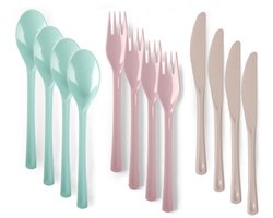 Plasticforte Bestek set van kunststof - 12x stuks - herbruikbaar plastic - 19 cm - BBQ / Verjaardag / Camping / Party - messen - vorken - lepels