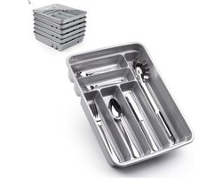 Plasticforte Bestekbak - 2x stuks - 6 vaks - zilver - 40 x 30 x 7 cm - bestekhouder - lade verdelers