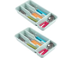 Plasticforte Bestekbak - 4-vaks - mint groen - 33 x 18 x 4 cm - bestekhouders