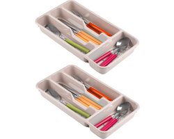 Plasticforte Bestekbak - 4-vaks - taupe - 33 x 18 x 4 cm - bestekhouders
