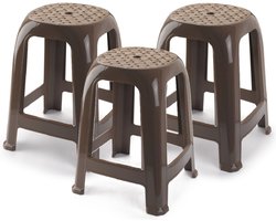 Plasticforte bijzet zitkrukje - 3x - taupe - kunststof - 37 x 37 x 46 cm - kinderen/volwassenen