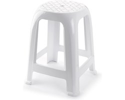 Plasticforte bijzet zitkrukje - wit - kunststof - 37 x 37 x 46 cm - kinderen/volwassenen