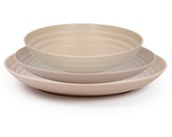 Plasticforte camping borden set - beige - kunststof - 3 soorten - 18x stuks - onbreekbaar servies