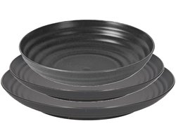 Plasticforte camping borden set - zwart - kunststof - 3 soorten - 12x stuks - onbreekbaar servies
