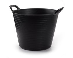 Plasticforte flexibele emmer/kuip - zwart - kunststof - rond - 25 liter - 42 x 38 x 33 cm - wasmanden - tuinafval - speelgoed