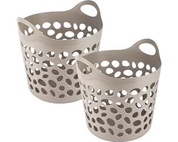 Plasticforte Flexibele wasmand/opbergmand - 2x - rond - beige - 62 liter - D40 x H39 cm