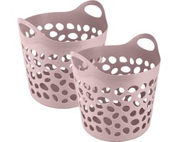 Plasticforte Flexibele wasmand/opbergmand - 2x - rond - roze - 62 liter - D40 x H39 cm