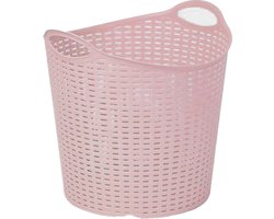 Plasticforte Gevlochten wasmand/opbergmand - flexibel - roze - 27 liter - rond - kunststof - 40 x 37 cm