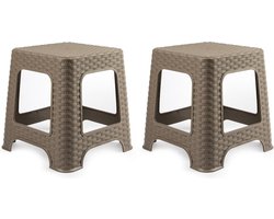 Plasticforte Keukenkrukje/opstapje - 2x - rotan - taupe - kunststof - 33 x 33 x 30 cm