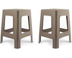 Plasticforte Keukenkrukje/opstapje - 2x - rotan - taupe - kunststof - 36 x 36 x 45 cm