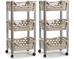 Plasticforte keukentrolley - 2x stuks - 3 laags - kunststof - roze - 40 x 65 cm - opslag rekjes
