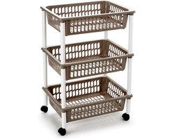 Plasticforte keukentrolley/badkamer trolley - op wieltjes - 3-laags - taupe - kunststof - 40 x 30 x 61,5 cm