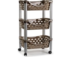 Plasticforte Keukentrolley/roltafel - 3-laags - kunststof - bruin - 40 x 65 cm
