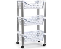 Plasticforte Keukentrolley/roltafel - 3-laags - kunststof - wit - 40 x 65 cm
