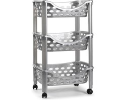 Plasticforte Keukentrolley/roltafel - 3-laags - kunststof - zilverkleurig - 40 x 65 cm