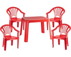 Plasticforte kinder tuinset - tafel met 4x stoelen - rood - Kunststof