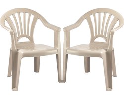 Plasticforte Kinderstoel van kunststof - 2x stuks - beige - 35 x 28 x 50 cm - tuin/camping/slaapkamer