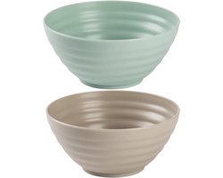 PlasticForte Kommetjes/schaaltjes - 12x stuks - Dessert/ontbijt - Kunststof - Mintgroen/Taupe