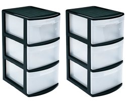 PlasticForte Ladeblok - 2x stuks - 3 lades - kunststof - L39 x B28.5 x H58 cm - bureau organizer - zwart