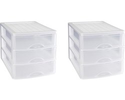 PlasticForte Ladeblok - 2x stuks - 3 lades - wit - L35,5 x B27 x H26 cm - bureau organizer