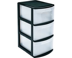 PlasticForte Ladeblok - 3 lades - kunststof - L39 x B28.5 x H58 cm - bureau organizer - zwart