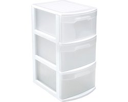 PlasticForte Ladeblok - 3 lades - wit/transparant - 39 x 29 x 59 cm - bureau organizer