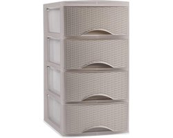 Plasticforte Ladeblok - 4 lades - kunststof - beige - rotan - bureau organizer - 26 x 37 x 49 cm