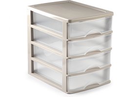 Plasticforte Ladeblok/bureau organizer met 4x lades - beige/transparant - L35,5 x B27 x H35 - Opruimen/opbergen laatjes