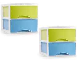 PlasticForte ladeblokje/bureau organizer - 2x - 2 lades - multi - L26 x B36 x H25 cm