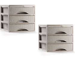 PlasticForte ladeblokje/bureau organizer - 2x - 3 lades - beige - L18 x B23 x H17 cm