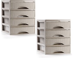 PlasticForte ladeblokje/bureau organizer - 2x - 4 lades - beige - L18 x B21 x H23 cm