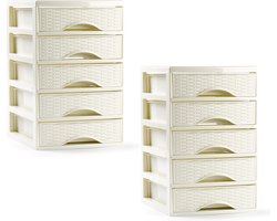 PlasticForte ladeblokje/bureau organizer - 2x - 5 lades - creme wit - L18 x B21 x H28 cm