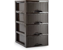 Plasticforte Ladeblokje/bureau organizer - 4 lades - bruin - L24 x B18 x H34 cm