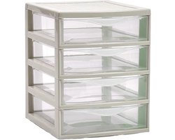 Plasticforte Ladeblokje/bureau organizer 4x lades - beige/transparant - L18 x B21 x H23 cm - plastic
