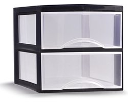 Plasticforte Ladeblokje/bureau organizer met 2x lades - transparant/zwart - L26 x B36 x H25 cm