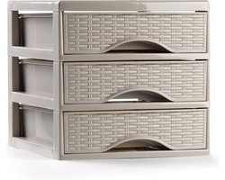 Plasticforte Ladeblokje/bureau organizer met 3x lades - beige - L18 x B23 x H17 cm