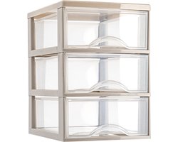 Plasticforte Ladeblokje/bureau organizer met 3x lades - transparant/beige - L18 x B25 x H25 cm
