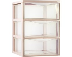 Plasticforte Ladeblokje/bureau organizer met 3x lades - transparant/beige - L26 x B37 x H37 cm