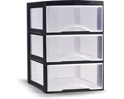 Plasticforte Ladeblokje/bureau organizer met 3x lades - transparant/zwart - L18 x B25 x H25 cm