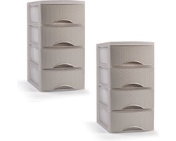 Plasticforte Ladeblokje/bureau organizer met 4 lades - 2x - beige - H34 x B18 x D25 cm