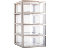 Plasticforte Ladeblokje/bureau organizer met 4x lades - transparant/beige - L18 x B25 x H33 cm