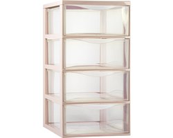 Plasticforte Ladeblokje/bureau organizer met 4x lades - transparant/beige - L26 x B37 x H49 cm