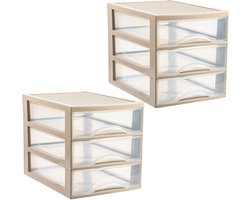 Plasticforte Ladekastje bureau organizer - 2x - 3 lades - beige/transparant - L26 x B35 x H27 cm - kunststof